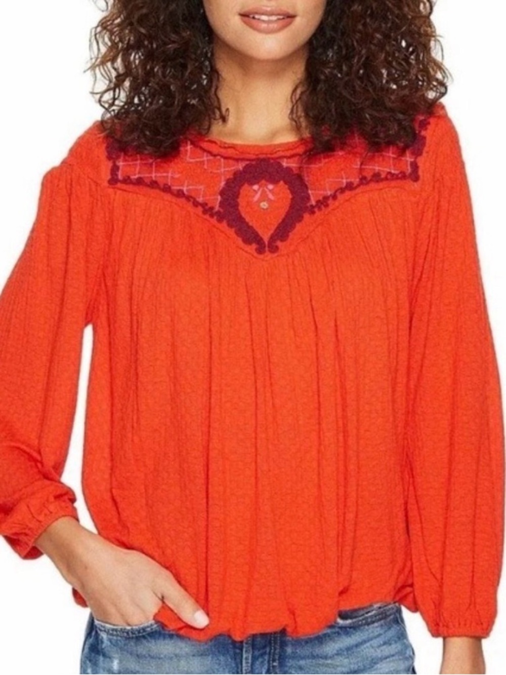 Free People Begonia Embroidered Peasant Blouse